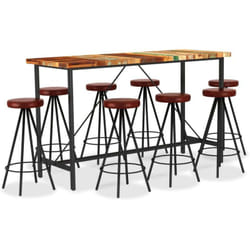 Ensemble De Bar 9 Pcs Bois De Récupération Et Cuir Véritable Vidaxl
