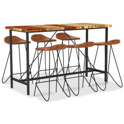 Ensemble De Bar 7 Pcs Bois De Récupération Et Cuir Véritable Vidaxl