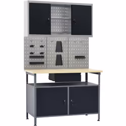Cet ensemble est combiné avec 1 établi, 3 panneaux muraux et 1 armoire murale, qui seront une solution de rangement pratique  ...