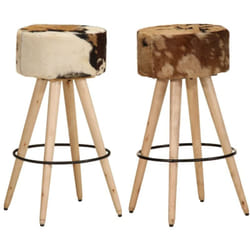 vidaXL Tabourets de bar lot de 2 cuir véritable et bois de manguier - TU