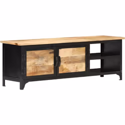 Ce meuble TV en bois ajoute un aspect industriel à votre salon. Ce meuble stéréo est fabriqué à la main en acier enduit de po ...