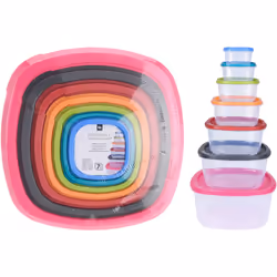 Set 7 boîtes à lunch en plastique, couvercle of colours, sizes : 225ml, 375ml,650ml, 1125ml, 1900ml,3200ml, 5500ml, 911000160 ...