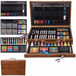 ECD Germany Malette de Peinture 112 Pièces Crayons de Couleur Peintures à lHuile et Acryliques Aquarelles Gomme Taille-Crayon