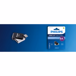 Philips FM64FD70B/00, 64 Go, USB Type-A, 2.0, 25 Mo/s, Sans capuchon, Noir