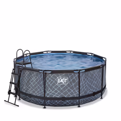 EXIT Piscine Stone ø360x122cm avec pompe de filtration à sable - grise, 10126 L, Piscine hors sol, Adultes et enfants, 5 pers ...
