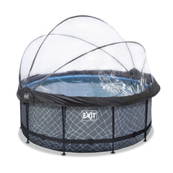 EXIT Piscine couverte Stone ø360x122cm avec pompe de filtration à sable - grise