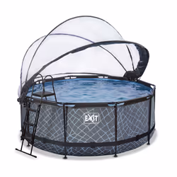 EXIT Piscine couverte Stone ø360x122cm avec pompe de filtration à sable - grise