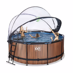 EXIT Piscine couverte Wood ø360x122cm avec pompe de filtration à sable - marron - Vue supplémentaire 6