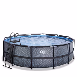 EXIT Piscine Stone ø450x122cm avec pompe de filtration à sable - grise, 15233 L, Piscine hors sol, Adultes et enfants, 8 pers ...