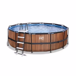 EXIT Piscine Wood ø450x122cm avec pompe de filtration à sable - marron, 15233 L, Piscine hors sol, Adultes et enfants, 8 pers ...