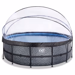 EXIT Piscine couverte Stone ø450x122cm avec pompe de filtration à sable - grise, 15233 L, Piscine hors sol, Adultes et enfant ...