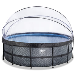 EXIT Piscine couverte Stone ø450x122cm avec pompe de filtration à sable - grise