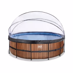 EXIT Piscine couverte Wood ø450x122cm avec pompe de filtration à sable - marron, 15233 L, Piscine hors sol, Adultes et enfant ...