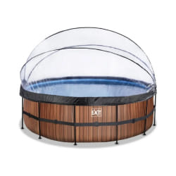 EXIT Piscine couverte Wood ø450x122cm avec pompe de filtration à sable - marron