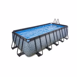 EXIT Piscine Stone 540x250x122cm avec pompe de filtration - grise, 13465 L, Piscine hors sol, Adultes et enfants, 9 personne( ...