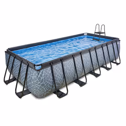 EXIT Piscine Stone 540x250x122cm avec pompe de filtration à sable - grise, 13465 L, Piscine hors sol, Adultes et enfants, 9 p ...
