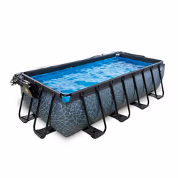 EXIT Piscine couverte Stone 400x200x100cm avec pompe de filtration à sable et à chaleur - grise