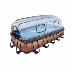 EXIT Piscine couverte Wood 540x250x100cm avec pompe de filtration à sable et à chaleur - marron, 12600 L, Piscine hors sol, A ...