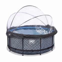 EXIT Piscine couverte Stone ø360x122cm avec pompe de filtration à sable et à chaleur - grise, 10126 L, Piscine hors sol, Adul ...