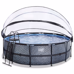 EXIT Piscine couverte Stone ø450x122cm avec pompe de filtration à sable et à chaleur - grise