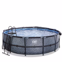 EXIT Piscine couverte Stone ø450x122cm avec pompe de filtration à sable et à chaleur - grise