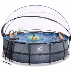 EXIT Piscine couverte Stone ø450x122cm avec pompe de filtration à sable et à chaleur - grise - Vue supplémentaire 6