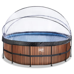 EXIT Piscine couverte Wood ø450x122cm avec pompe de filtration à sable et à chaleur - marron