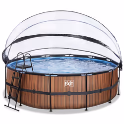 EXIT Piscine couverte Wood ø450x122cm avec pompe de filtration à sable et à chaleur - marron