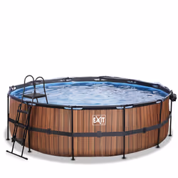 EXIT Piscine couverte Wood ø450x122cm avec pompe de filtration à sable et à chaleur - marron