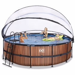 EXIT Piscine couverte Wood ø450x122cm avec pompe de filtration à sable et à chaleur - marron - Vue supplémentaire 6