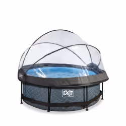 EXIT Piscine couverte Stone ø244x76cm avec pompe filtrante - grise, 2780 L, Piscine hors sol, Enfants et adultes, 2 personne( ...