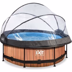 EXIT Piscine couverte Wood ø244x76cm avec pompe filtrante - marron, 2780 L, Piscine hors sol, Enfants et adultes, 2 personne( ...