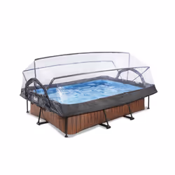 EXIT Piscine couverte Wood 220x150x65cm avec pompe filtrante - marron, 1800 L, Piscine hors sol, Enfants et adultes, 3 person ...