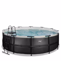 EXIT Piscine Black Leather ø450x122cm avec pompe filtrante à sable - noir, 15233 L, Piscine hors sol, Enfants et adultes, 8 p ...