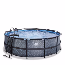 EXIT Piscine Stone ø427x122cm avec pompe filtrante à sable - grise, 14758 L, Piscine hors sol, Enfants et adultes, 7 personne ...