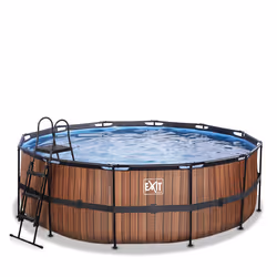 EXIT Piscine Wood ø427x122cm avec pompe filtrante à sable - marron, 14758 L, Piscine hors sol, Enfants et adultes, 7 personne ...