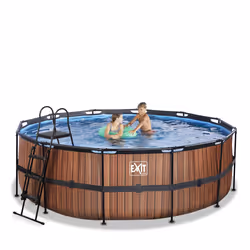 EXIT Piscine Wood ø427x122cm avec pompe filtrante à sable - marron - Vue supplémentaire 4