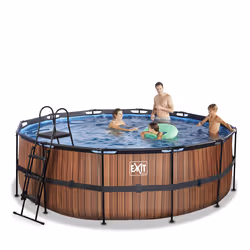 EXIT Piscine Wood ø427x122cm avec pompe filtrante à sable - marron - Vue supplémentaire 5