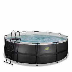 EXIT Piscine Black Leather ø427x122cm avec pompe filtrante à sable - noir, 14758 L, Piscine hors sol, Enfants et adultes, 7 p ...