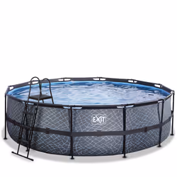 EXIT Piscine Stone ø488x122cm avec pompe filtrante - grise, 19330 L, Piscine hors sol, Enfants et adultes, 8 personne(s), Ech ...
