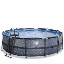 EXIT Piscine Stone ø488x122cm avec pompe filtrante à sable - grise, 19330 L, Piscine hors sol, Enfants et adultes, 8 personne ...