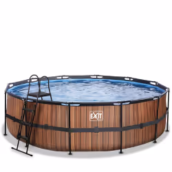 EXIT Piscine Wood ø488x122cm avec pompe filtrante à sable - marron, 19330 L, Piscine hors sol, Enfants et adultes, 8 personne ...