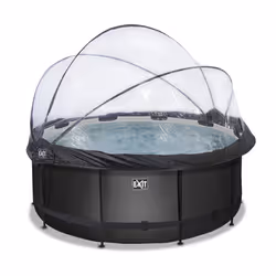 EXIT Piscine couverte Black Leather ø360x122cm avec pompe filtrante à sable et à chaleur - noir, 10126 L, Piscine hors sol, E ...