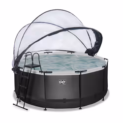 EXIT Piscine couverte Black Leather ø360x122cm avec pompe filtrante à sable et à chaleur - noir