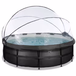 EXIT Piscine couverte Black Leather ø450x122cm avec pompe filtrante à sable et à chaleur - noir, 15233 L, Piscine hors sol, E ...