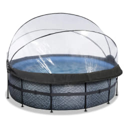 EXIT Piscine couverte Stone ø427x122cm avec pompe filtrante à sable - grise