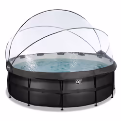 EXIT Piscine couverte Black Leather ø427x122cm avec pompe filtrante à sable - noir, 14758 L, Piscine hors sol, Enfants et adu ...