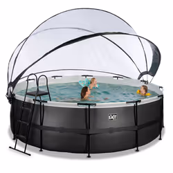 EXIT Piscine couverte Black Leather ø427x122cm avec pompe filtrante à sable - noir - Vue supplémentaire 6