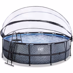 EXIT Piscine couverte Stone ø488x122cm avec pompe filtrante à sable - grise