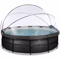 EXIT Piscine couverte Black Leather ø488x122cm avec pompe filtrante à sable - noir, 19330 L, Piscine hors sol, Enfants et adu ...